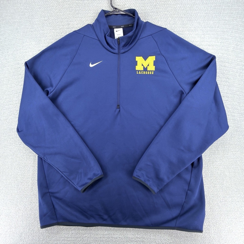 Nike Michigan Wolverines Lacrosse Therma 1/4 Zip Pullover Mens XL Navy Dri-FIT